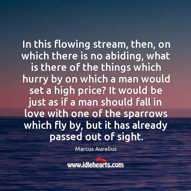 In this flowing stream, then, on which there is no abiding, what Marcus Aurelius Picture Quote
