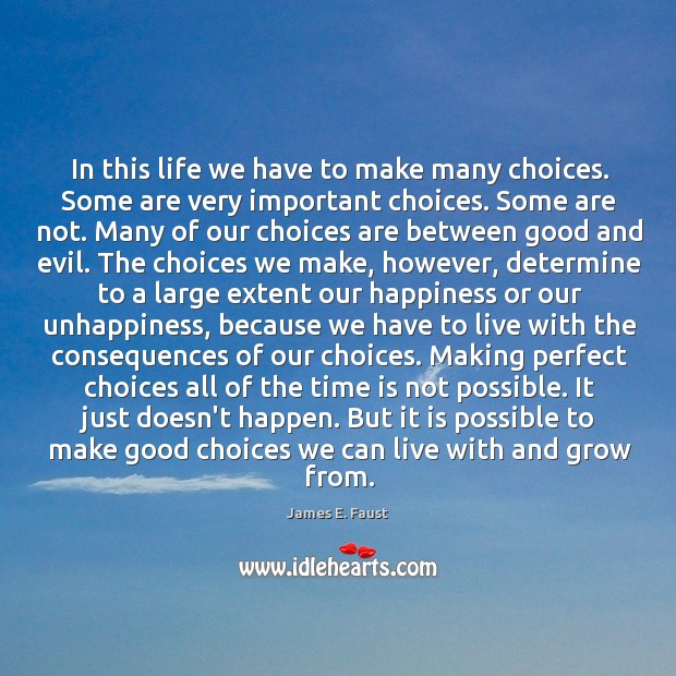 In this life we have to make many choices. Some are very James E. Faust Picture Quote