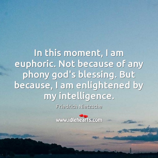 In this moment, I am euphoric. Not because of any phony God’s Friedrich Nietzsche Picture Quote