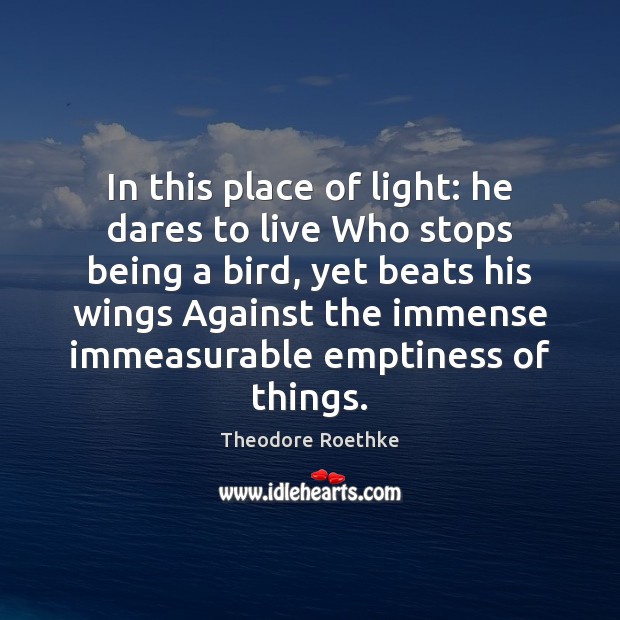 In this place of light: he dares to live Who stops being Theodore Roethke Picture Quote