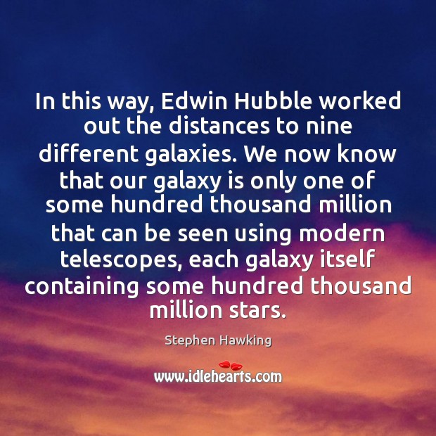 In this way, Edwin Hubble worked out the distances to nine different Stephen Hawking Picture Quote