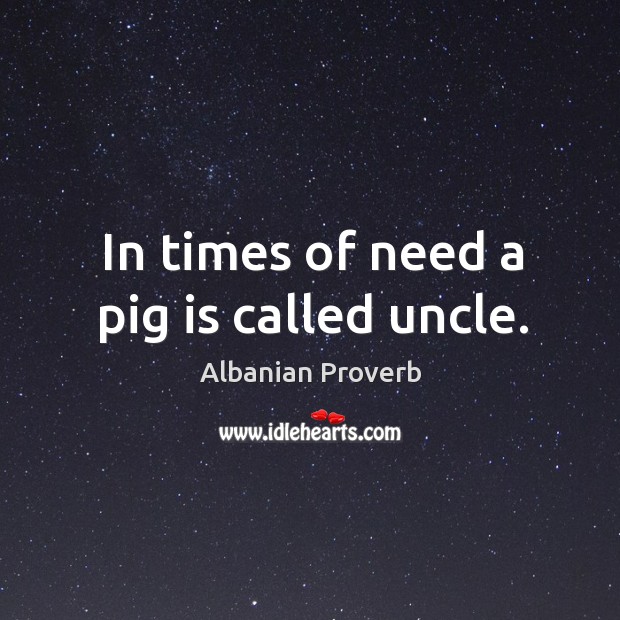 In times of need a pig is called uncle. Albanian Proverbs Image