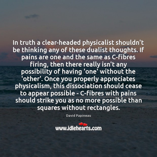 In truth a clear-headed physicalist shouldn’t be thinking any of these dualist David Papineau Picture Quote