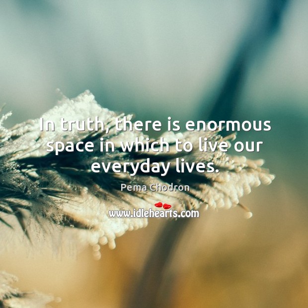 In truth, there is enormous space in which to live our everyday lives. Pema Chodron Picture Quote