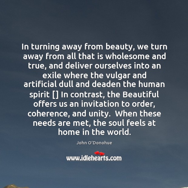 In turning away from beauty, we turn away from all that is John O’Donohue Picture Quote