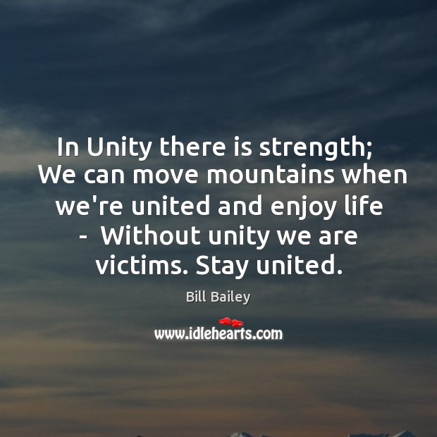 In Unity there is strength;   We can move mountains when we’re united Bill Bailey Picture Quote