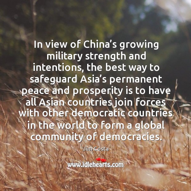 In view of china’s growing military strength and intentions, the best way to safeguard Jim Costa Picture Quote