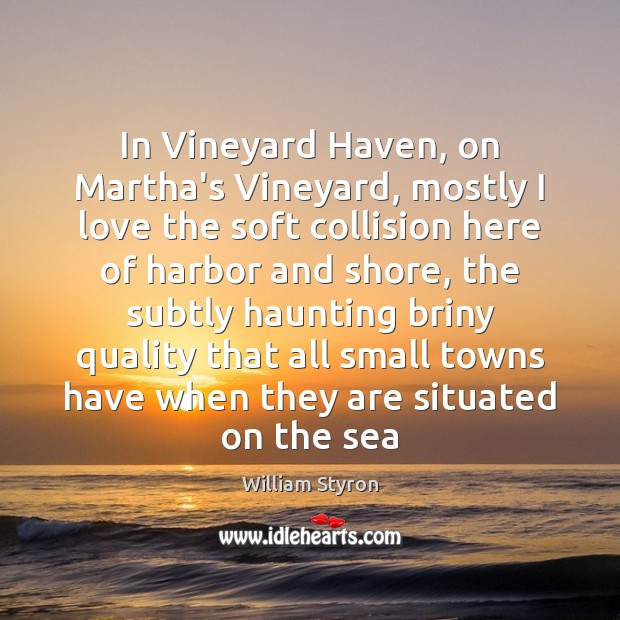 In Vineyard Haven, on Martha’s Vineyard, mostly I love the soft collision William Styron Picture Quote