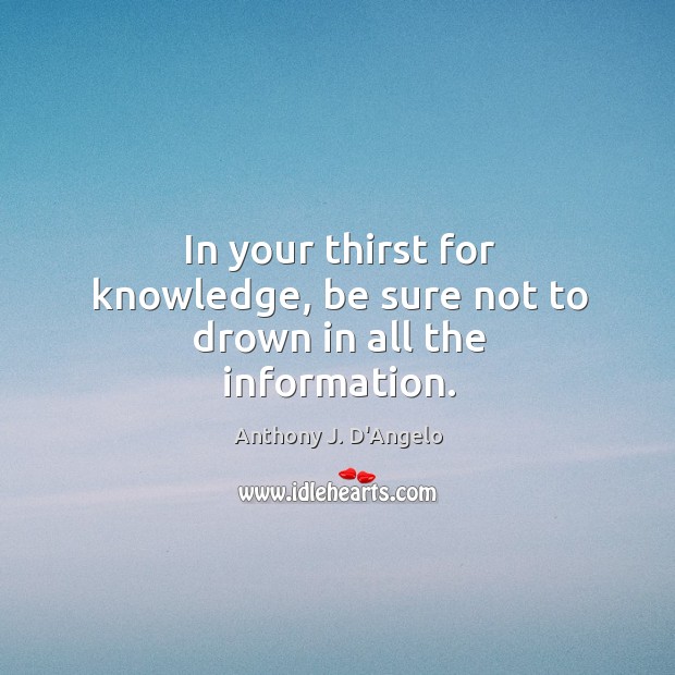 In your thirst for knowledge, be sure not to drown in all the information. Anthony J. D’Angelo Picture Quote