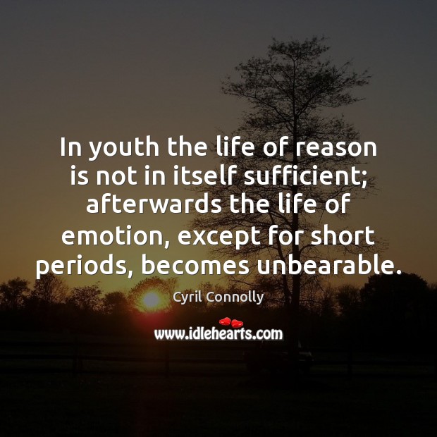 In youth the life of reason is not in itself sufficient; afterwards Cyril Connolly Picture Quote