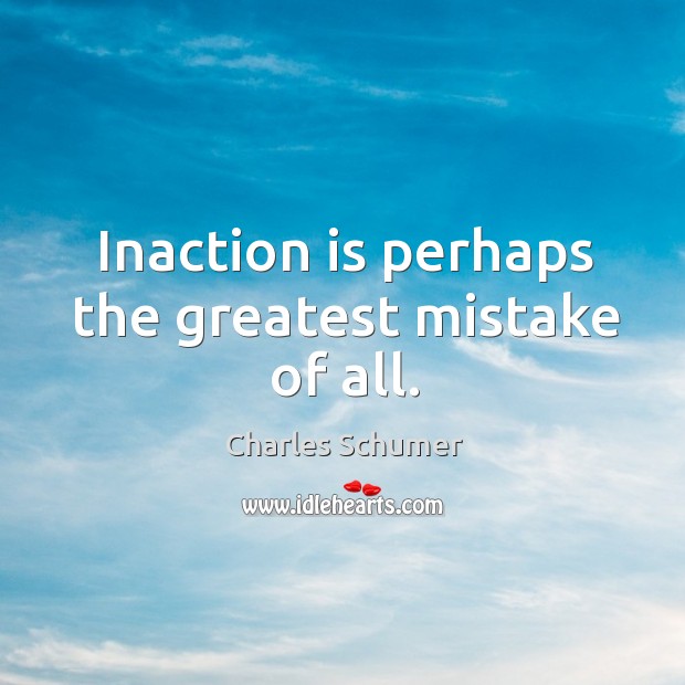Inaction is perhaps the greatest mistake of all. Charles Schumer Picture Quote