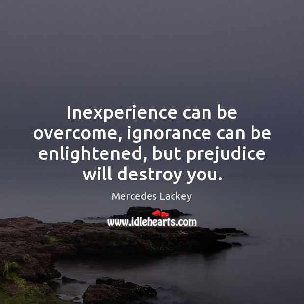 Inexperience can be overcome, ignorance can be enlightened, but prejudice will destroy Mercedes Lackey Picture Quote