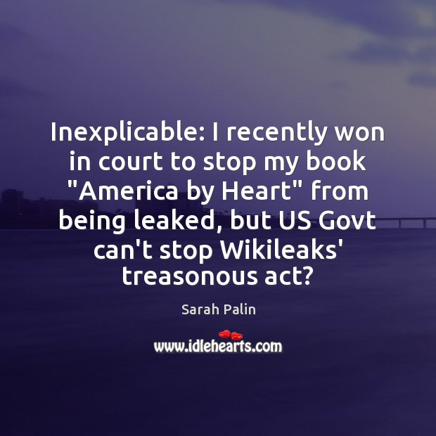 Inexplicable: I recently won in court to stop my book “America by Sarah Palin Picture Quote