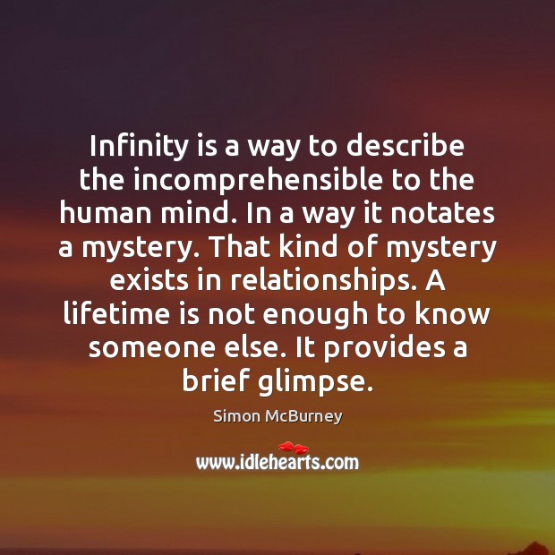 Infinity is a way to describe the incomprehensible to the human mind. Simon McBurney Picture Quote