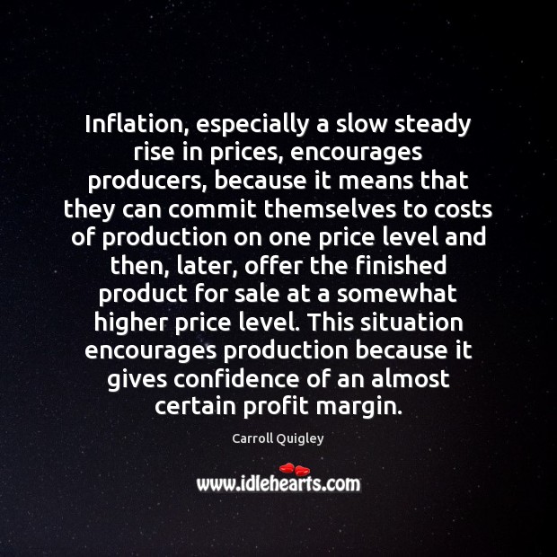 Inflation, especially a slow steady rise in prices, encourages producers, because it Carroll Quigley Picture Quote