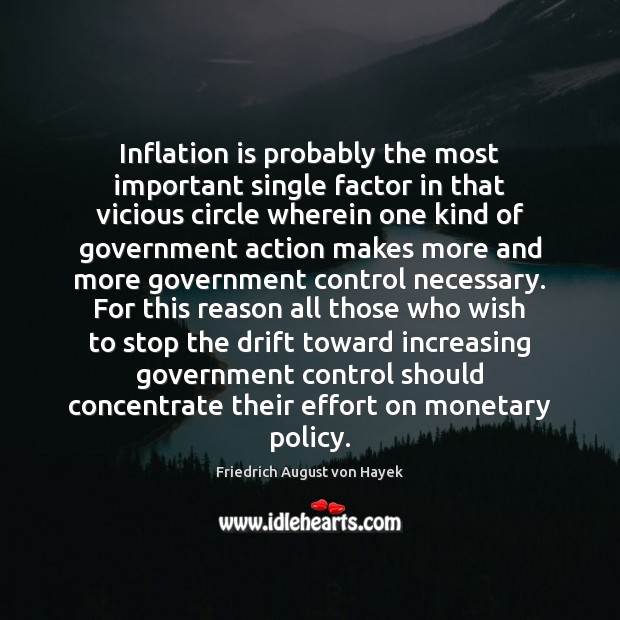 Inflation is probably the most important single factor in that vicious circle Friedrich August von Hayek Picture Quote