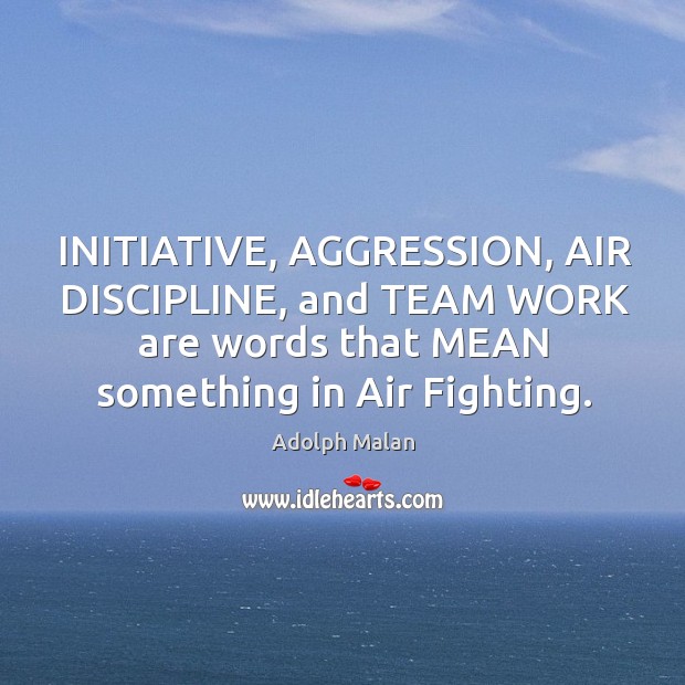 INITIATIVE, AGGRESSION, AIR DISCIPLINE, and TEAM WORK are words that MEAN something Adolph Malan Picture Quote