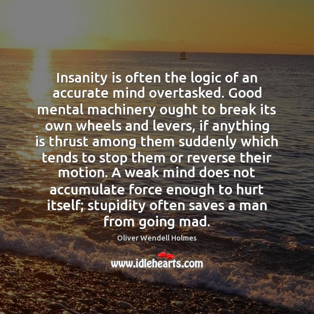 Insanity is often the logic of an accurate mind overtasked. Good mental Oliver Wendell Holmes Picture Quote