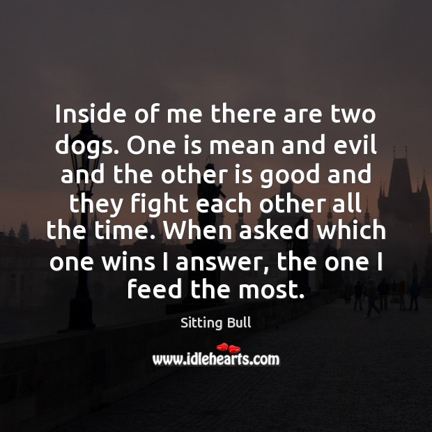 Inside of me there are two dogs. One is mean and evil Sitting Bull Picture Quote