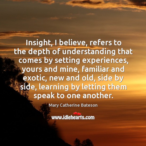 Insight, I believe, refers to the depth of understanding that comes by setting experiences Understanding Quotes Image