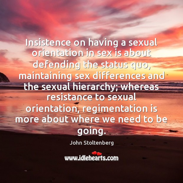 Insistence on having a sexual orientation in sex is about defending the John Stoltenberg Picture Quote