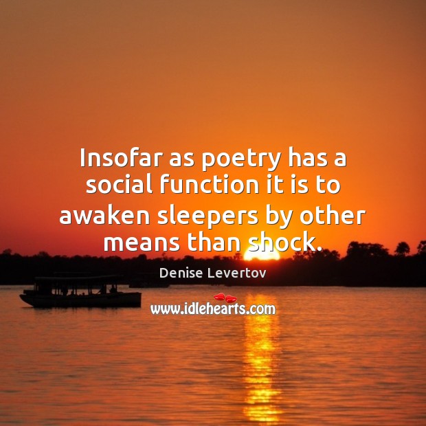 Insofar as poetry has a social function it is to awaken sleepers Denise Levertov Picture Quote