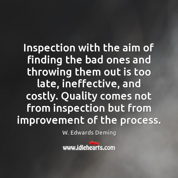 Inspection with the aim of finding the bad ones and throwing them W. Edwards Deming Picture Quote