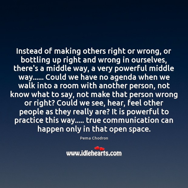 Instead of making others right or wrong, or bottling up right and Pema Chodron Picture Quote