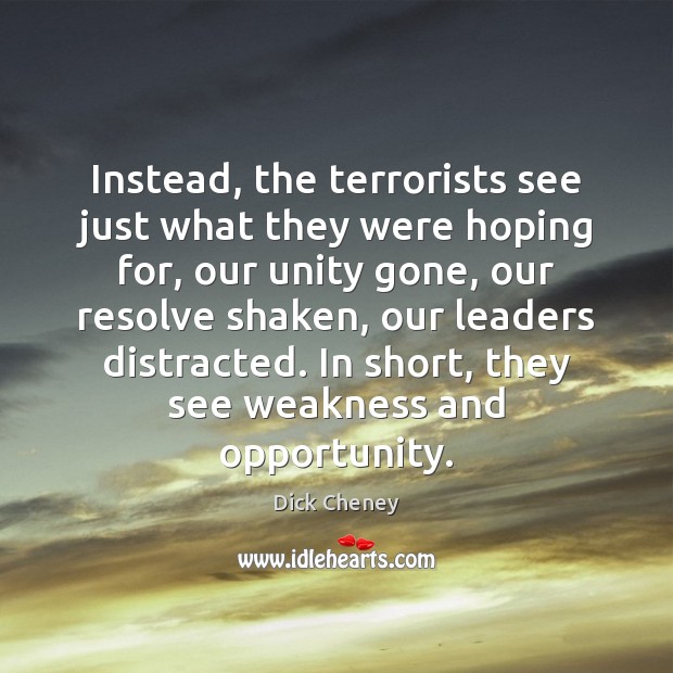 Instead, the terrorists see just what they were hoping for, our unity Dick Cheney Picture Quote