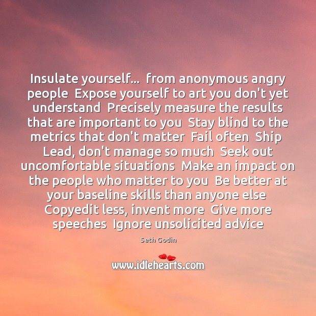 Insulate yourself…  from anonymous angry people  Expose yourself to art you don’t Seth Godin Picture Quote