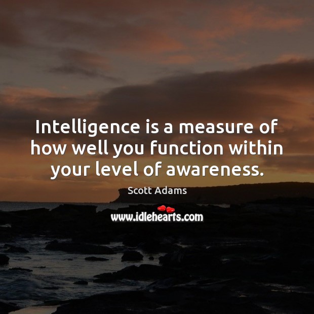 Intelligence is a measure of how well you function within your level of awareness. Scott Adams Picture Quote