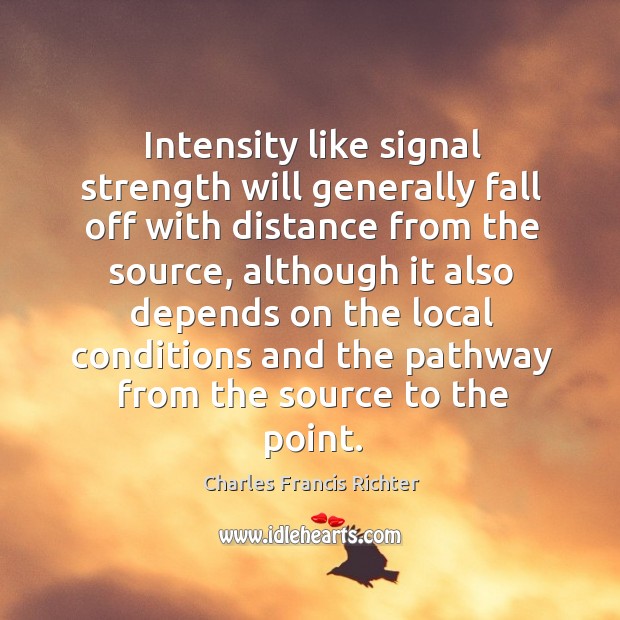 Intensity like signal strength will generally fall off with distance from the source Image
