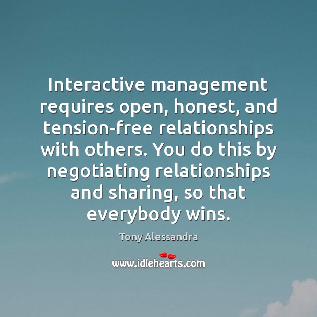 Interactive management requires open, honest, and tension-free relationships with others. You do Tony Alessandra Picture Quote