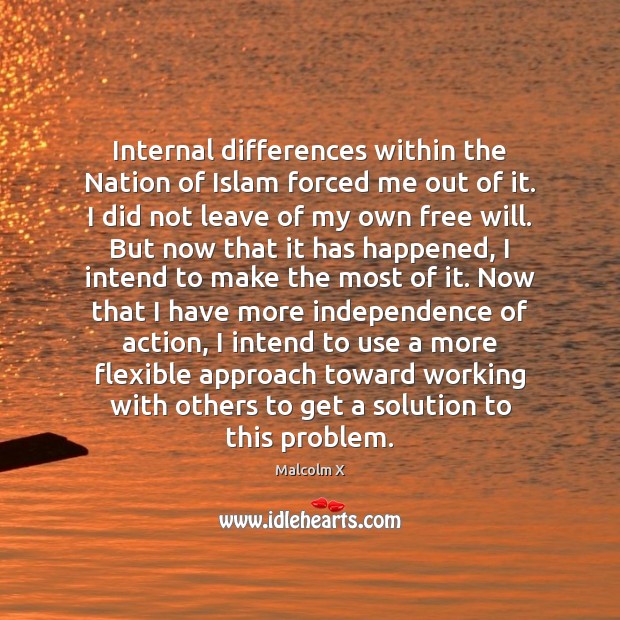Internal differences within the Nation of Islam forced me out of it. Malcolm X Picture Quote