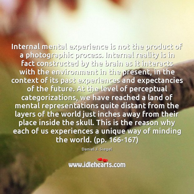 Internal mental experience is not the product of a photographic process. Internal Daniel J. Siegel Picture Quote