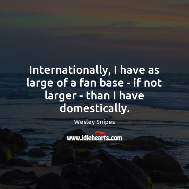 Internationally, I have as large of a fan base – if not larger – than I have domestically. Wesley Snipes Picture Quote