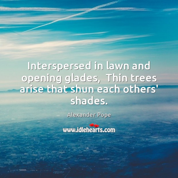 Interspersed in lawn and opening glades,  Thin trees arise that shun each others’ shades. Alexander Pope Picture Quote