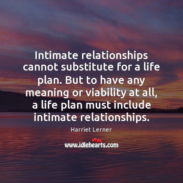 Intimate relationships cannot substitute for a life plan. But to have any Harriet Lerner Picture Quote