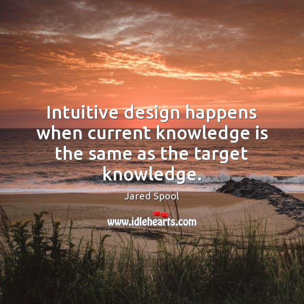 Intuitive design happens when current knowledge is the same as the target knowledge. Jared Spool Picture Quote