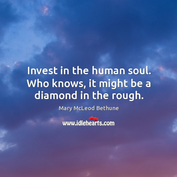 Invest in the human soul. Who knows, it might be a diamond in the rough. Mary McLeod Bethune Picture Quote