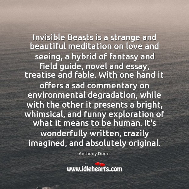 Invisible Beasts is a strange and beautiful meditation on love and seeing, Anthony Doerr Picture Quote