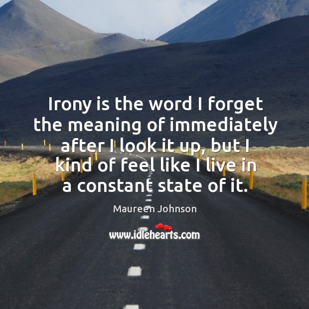 Irony is the word I forget the meaning of immediately after I Maureen Johnson Picture Quote