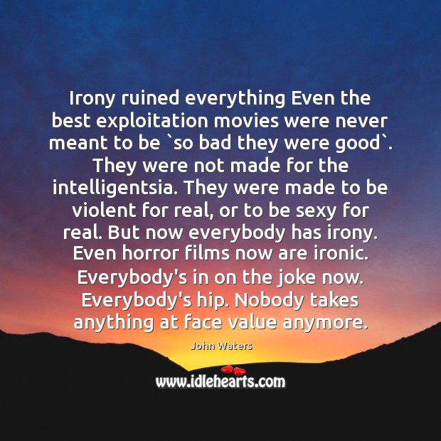 Irony ruined everything Even the best exploitation movies were never meant to John Waters Picture Quote