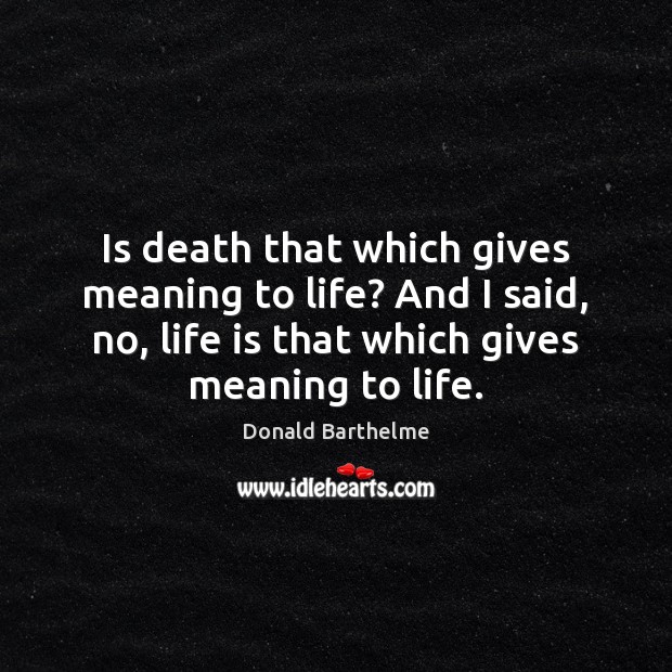 Is death that which gives meaning to life? And I said, no, Donald Barthelme Picture Quote