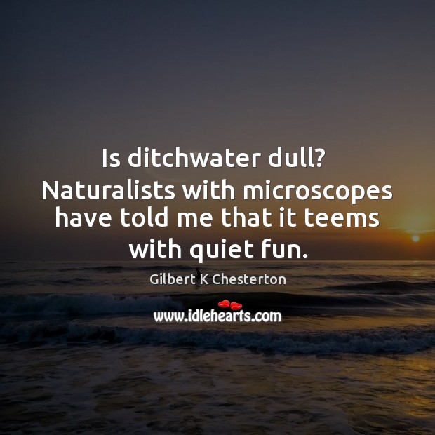 Is ditchwater dull?  Naturalists with microscopes have told me that it teems Gilbert K Chesterton Picture Quote