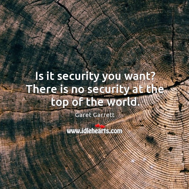 Is it security you want? there is no security at the top of the world. Garet Garrett Picture Quote