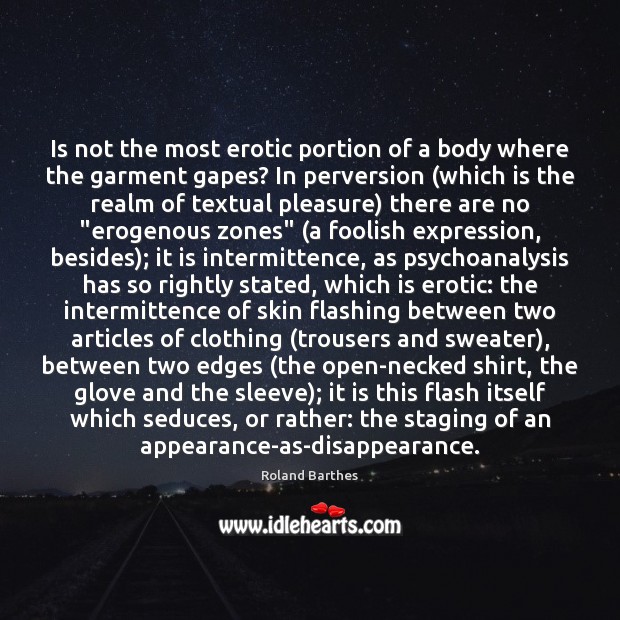 Is not the most erotic portion of a body where the garment Roland Barthes Picture Quote