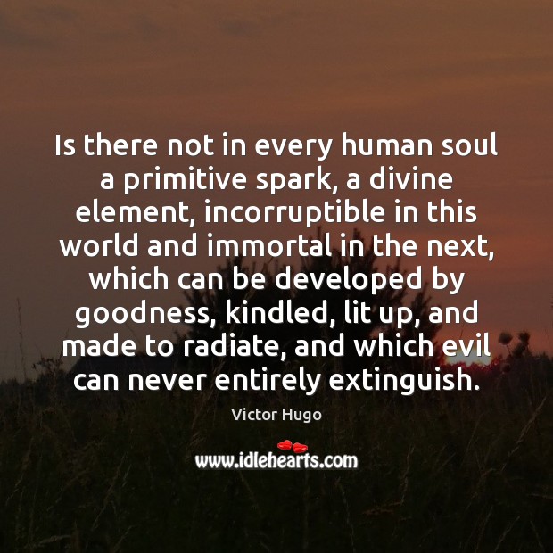 Is there not in every human soul a primitive spark, a divine Victor Hugo Picture Quote