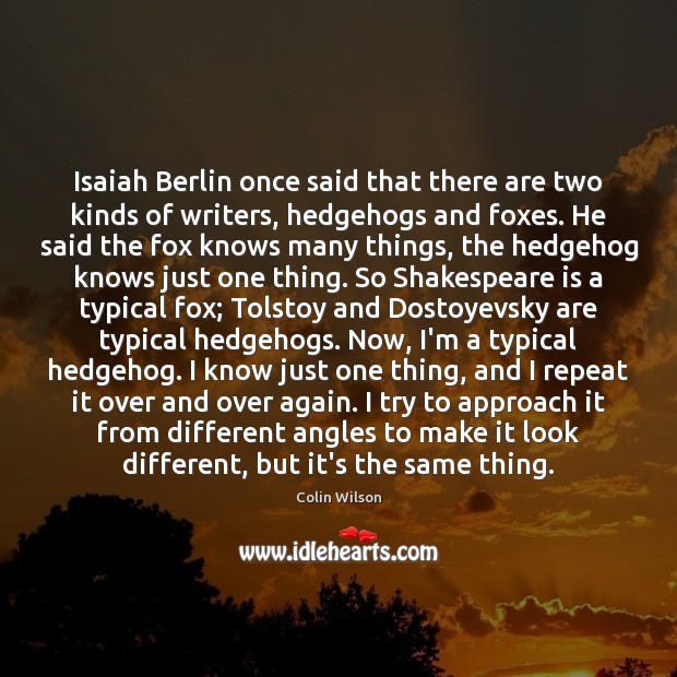 Isaiah Berlin once said that there are two kinds of writers, hedgehogs Image