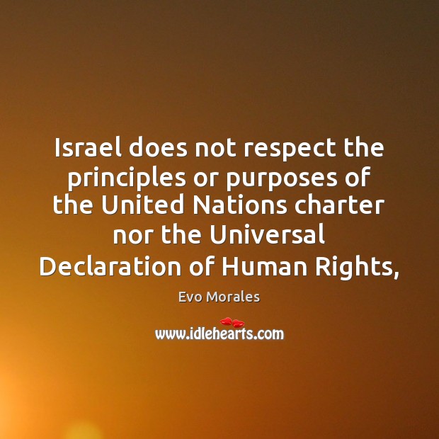 Israel does not respect the principles or purposes of the United Nations Evo Morales Picture Quote